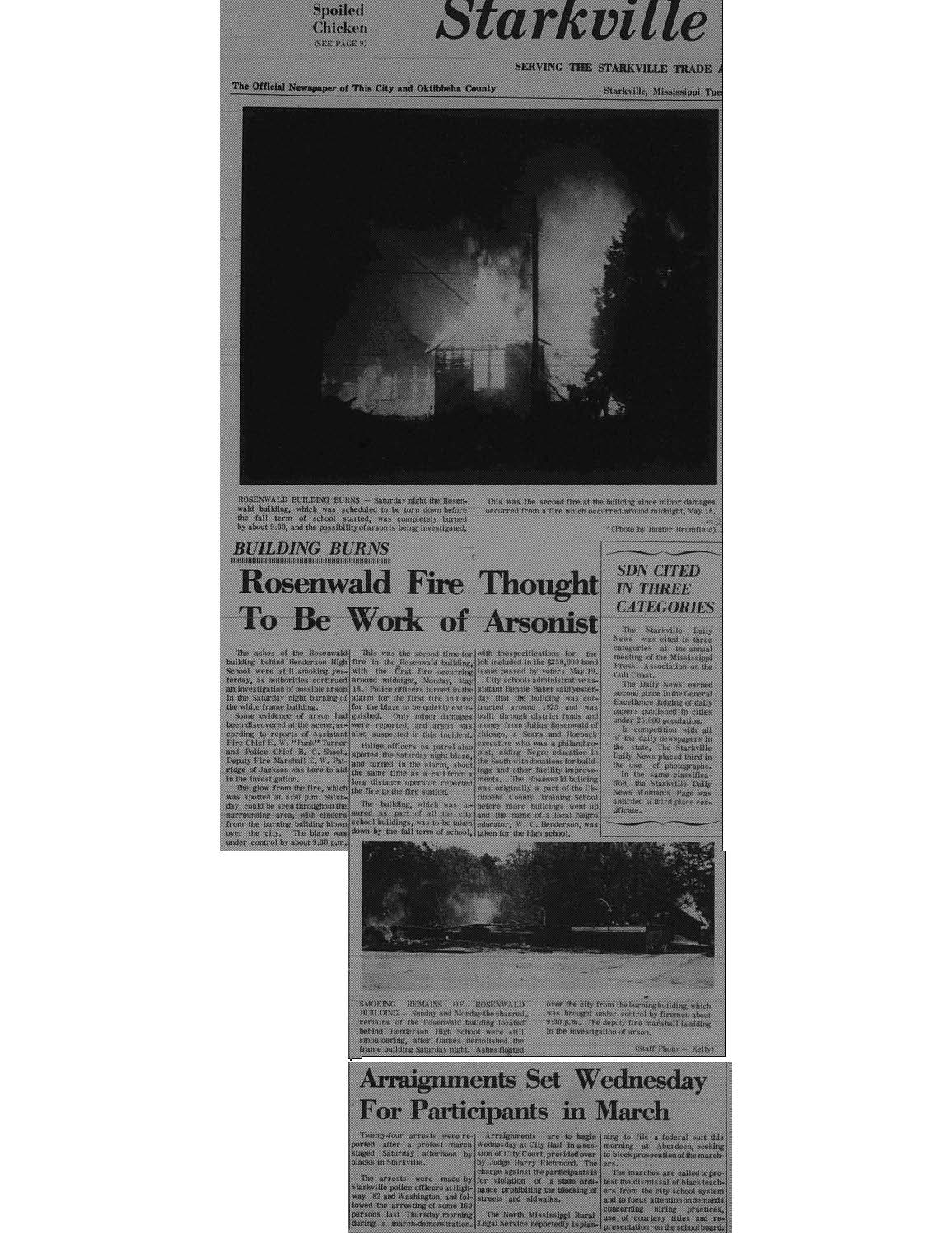 click to see item Rosenwald Fire Thought to Be Work of Arsonist